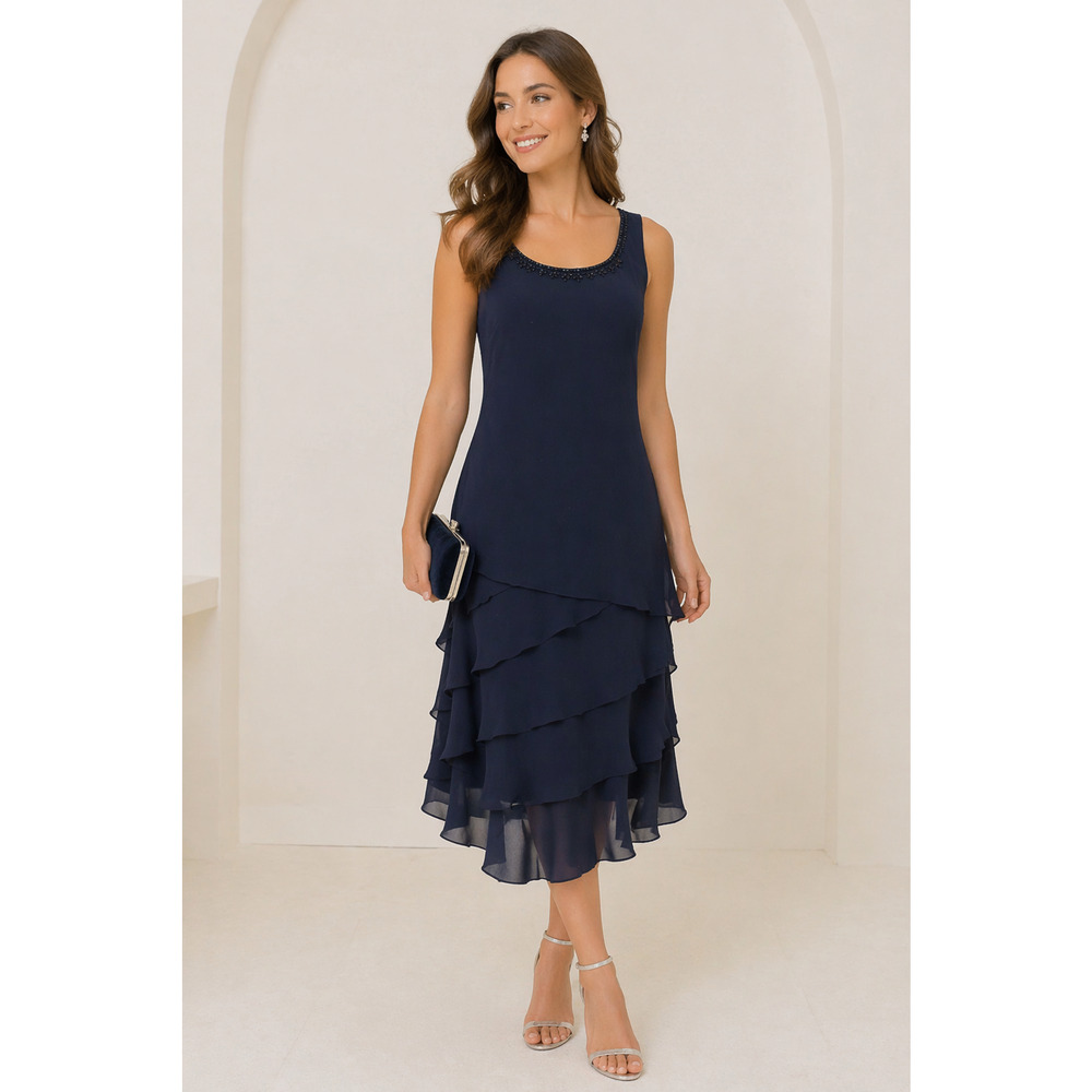 Ignite Evenings Dress Navy Size 12 Sleeveless Beaded Capelet Classic Cocktail